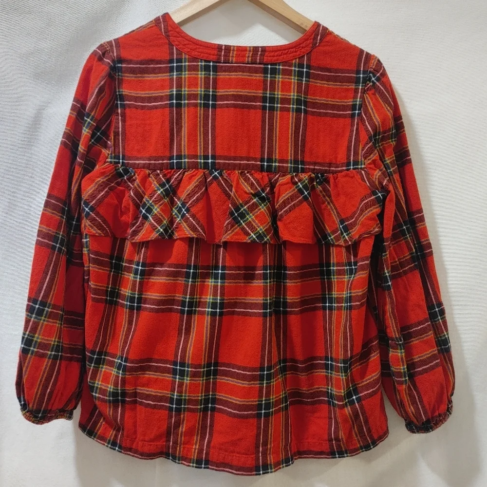 J. Crew Ruffle‎ Red Tartan Plaid Popover Cotton Flannel Shirt Small S H5198